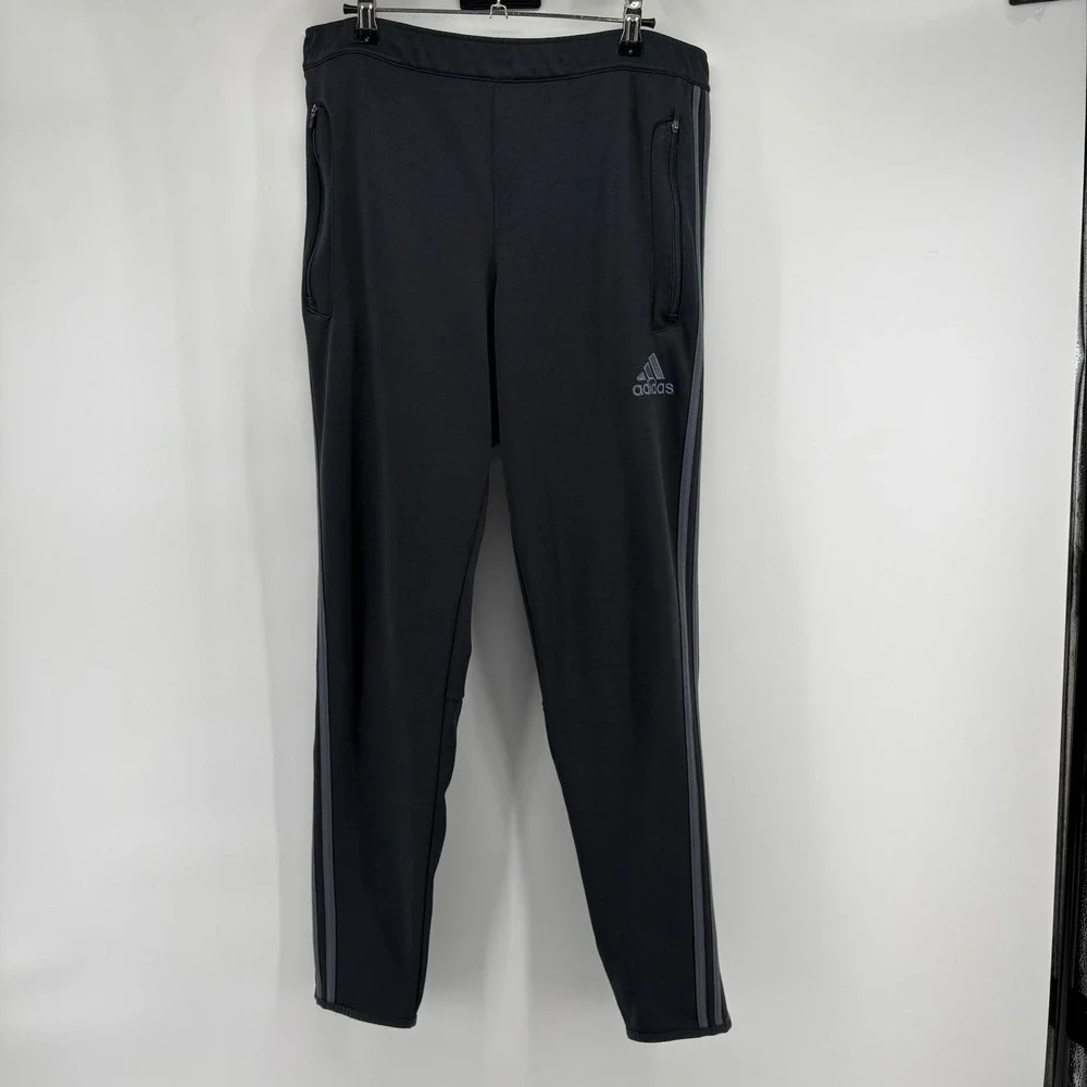 Adidas Climacool Men's Track Pants Med Black‎ Gray Stripes Zip Leg Pockets Logo